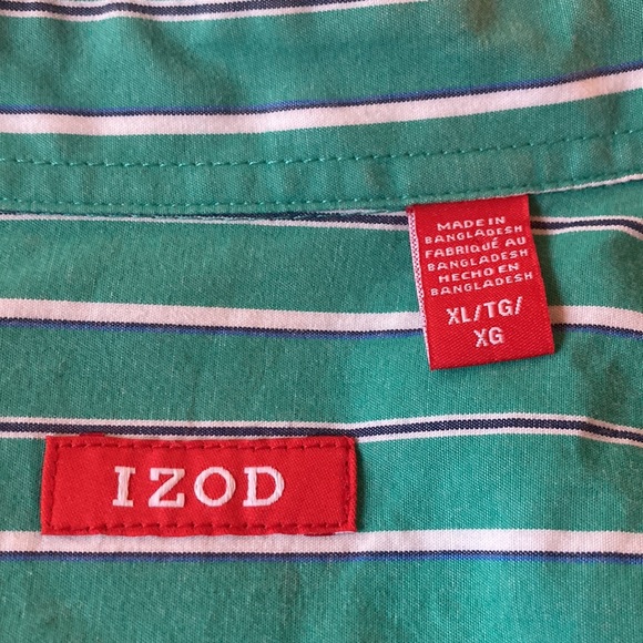 Izod size XL green with white & blue stripes longlseeve button down shirt - Picture 2 of 5